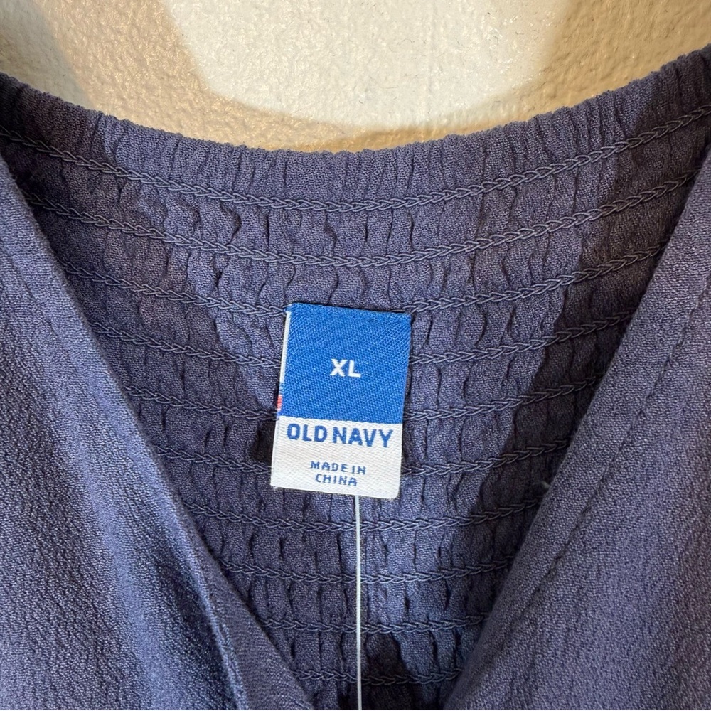 Old Navy Blue Volcanic Glass Waist Defined Midi Dress Sz XL Boho V Neck Peasant - Picture 8 of 14